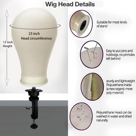 simnient 23 Inch Canvas Block Mannequin Head for Wigs Making Display Wig Stand with Head, Height Adjustable Wig Stand, Wig Head Stand with Mannequin Head wit Black Wig Caps, T Pins, C Pins