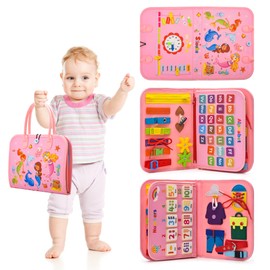 Silouka Toddler Busy Board Montessori Toys, Sensory Board Busy Book, Mermaid Busy Board for Toddlers 1-3 2-4, Preschool Learning Activities with Life, Travel Gift for Preschool, Mermaid Pink, 4 Pages