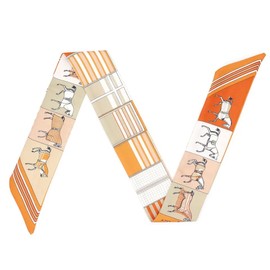 Horse Equestrian Skinny Scarf for Women Handbag - Silk Like Ribbon Neckerchief - H, Bag, Purse, Handbag, Hair, Handle, Accessory, Gift (Orange and Taupe)