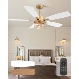 Chords Attic 52 Inch Ceiling Fan with Light and Remote, Gold and White Ceiling Fan with 8 ABS Blades, Quiet Reversible DC Motor for Bedroom Living Room Kitchen Dining Room
