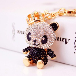 Grtdrm Cute Panda Shape Crystal Rhinestone Sparkling Keychain Bag Pendant Handbag Charm for Women Girls(Black)