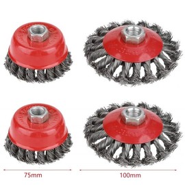 Angle Grinder Wire Brush Set, M14 Bowl Cup Flat Steel Wire Cup Brush Cleaning Scrub Brush for Paint Rust Removal Weld Cleaning and Sanding Work (4 Pack, Ø75 mm Ø100 mm)