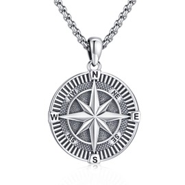 Eusense Compass Necklace for Women Men 925 Sterling Silver Jewelry North Star Pendant Gifts for Her Him Birthday Anniversary Wedding Lover Graduation Valentine Travel Daily