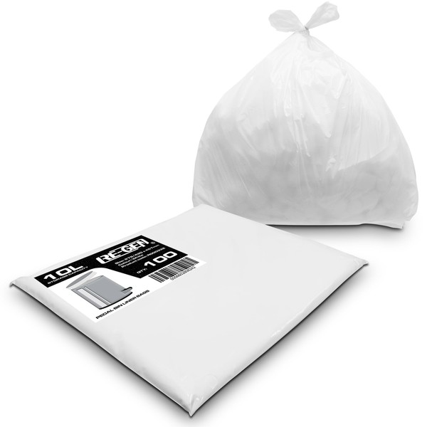 „RE-GEN 10 l weiße Tret-Müllbeutel für kleine Küche und Badezimmer (1 Packung, 100 Beutel) für den täglichen Gebrauch, im Büro und zu Hause | Premium-Müllsäcke 279/430 x 457 mm