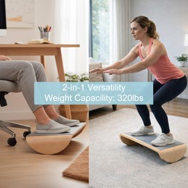 ERGO COLLECT Wood Foot Rest Under Desk, Ergonomic Rocking Footrest with Whole Piece Curved Solid Wood Base,Balance Board Active Sitting Desk Footrest for Office & Home, No Assembly