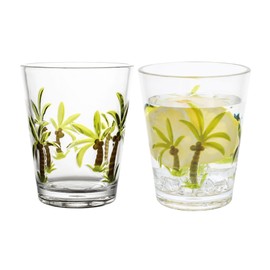 UPware 16 oz Water Tumblers Cups, Durable Acrylic Plastic Double Old Fashioned Tumblers, Set of 2, BPA-Free Reusable Stackable Shatter-Proof Plastic Drinkware, DOF Tumbler (16 oz, Palm Tree)