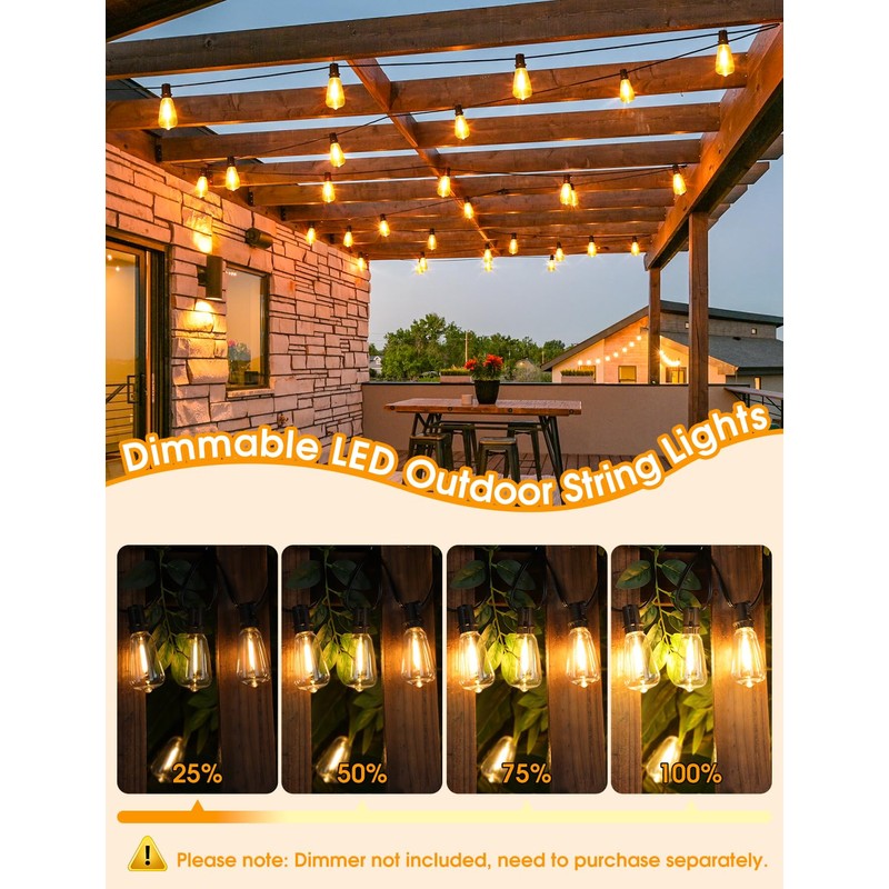 Larkvue 75FT(3x25FT) Outdoor String Lights, Patio Lights with 30+3 LED