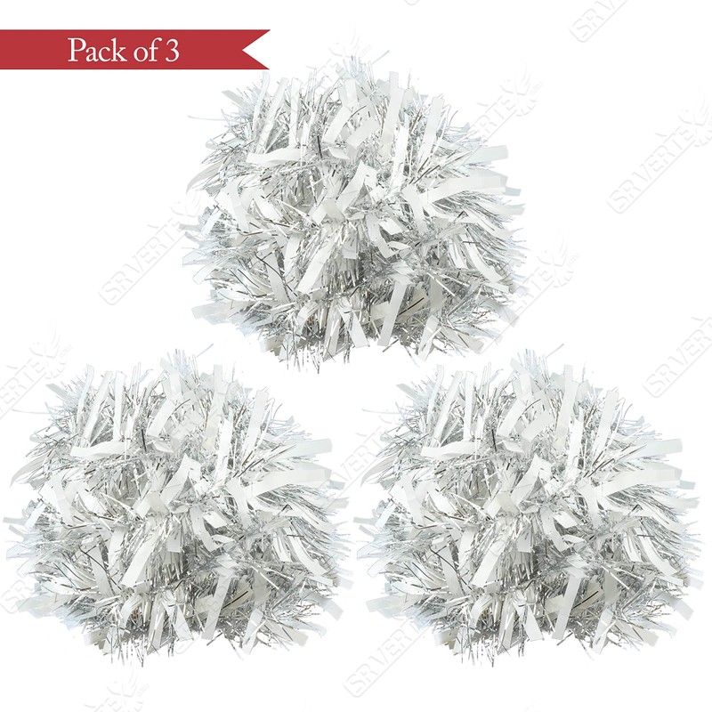HOVUK® 3-Pack White/Silver Thick & Thin Tinsel Garland Christmas Decoration,