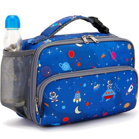 FlowFly Kids Lunch box Insulated Soft Bag Mini Cooler Back to School Thermal Meal Tote Kit for Girls, Boys, Astro&Rocket