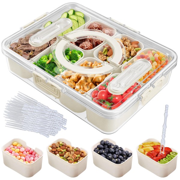 Snackle Box Container, Divided Serving Tray with Lid and Handle,