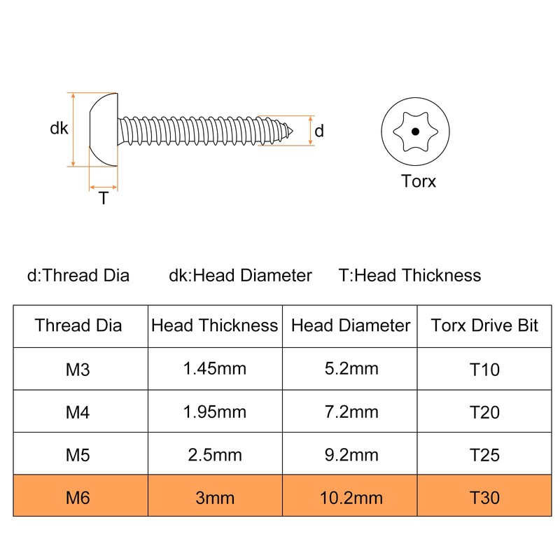QUARKZMAN M6 x 12mm Torx Pan Head Security Sheet Screws