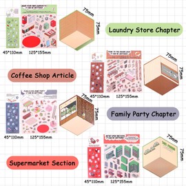 3D House Sticker Set,3D Sticker Scene,Sticker House, Contains Four Styles and 1 Tweezers, Cute Painting Style, Smooth Tearing, and Can Create A Girl's Mini Cottage at Any Time