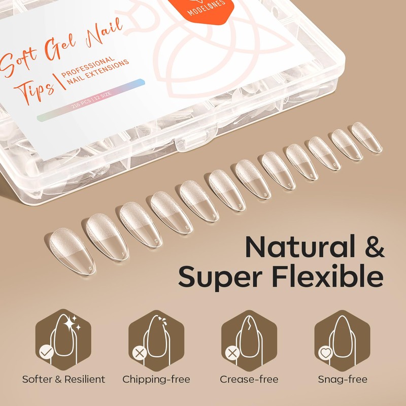 Modelones Nail Tips, 216 Pieces, Full Cover Nail Tips Set,