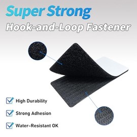 Cinta de gancho y bucle, tiras autoadhesivas, nailon negro, uso en interiores y exteriores, cierres superfuertes resistentes al calor al agua y frío para el hogar, oficina (negro, juego de