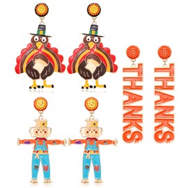 Thanksgiving Beaded Turkey Maple Leaf Pumpkin Drop Earrings Enamel TAHNKS Scarecrow Fall Themed Dangle Earrings for Women Hypoallergenic Holiday Earring