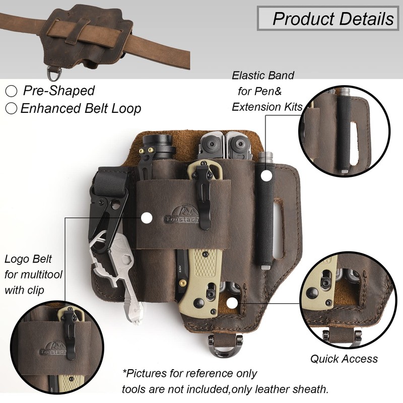 Topstache Leather Multitool Sheath,EDC Belt Organizer for Work and Daily