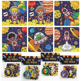Space Party Favors - 12 PCS Space Themed Jigsaw Puzzle Party Supplies - Astronaut Jigsaw Puzzle Set for Kids - Two the Moon Birthday Goodie Bags Gifts Prizes Girls Boys
