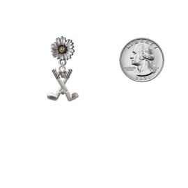 Delight Jewelry Silvertone Golf Clubs with Golf Ball Two-tone Daisy Flower Post Earrings