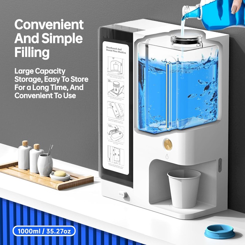 3-in-1 Wall Mounted Mouthwash Dispenser, Touchless Auto Mouthwash Dispenser 1000mL
