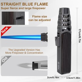 Torch Lighter, Bright Fire Butane Lighter, Adjustable Jet Flame Torch Lighter, Windproof Butane Refillable Gas Torch Lighter Long Lighter, Cool Lighter with Safety Lock for Candle, Grill, BBQ, Gift