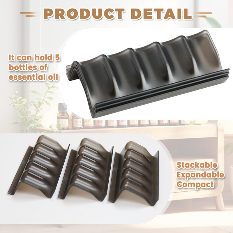 Honicemar 5 Slot Black Plastic Essential Oil Display Stand Aromatherapy