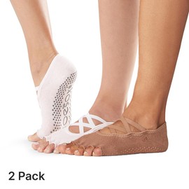 ToeSox Grip Pilates Barre - Calcetines antideslizantes Elle medio dedo para yoga y ballet, Pink & Nude - Paquete de 2, Small