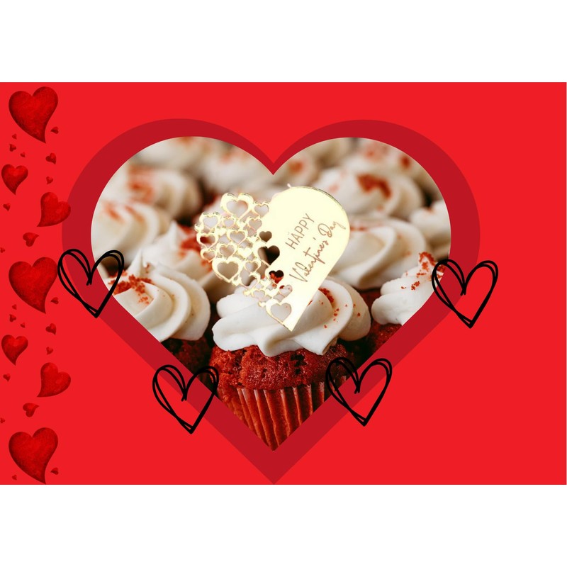 6x Valentine's Day Acrylic Cupcake Toppers Heart shaped Tags Valentines