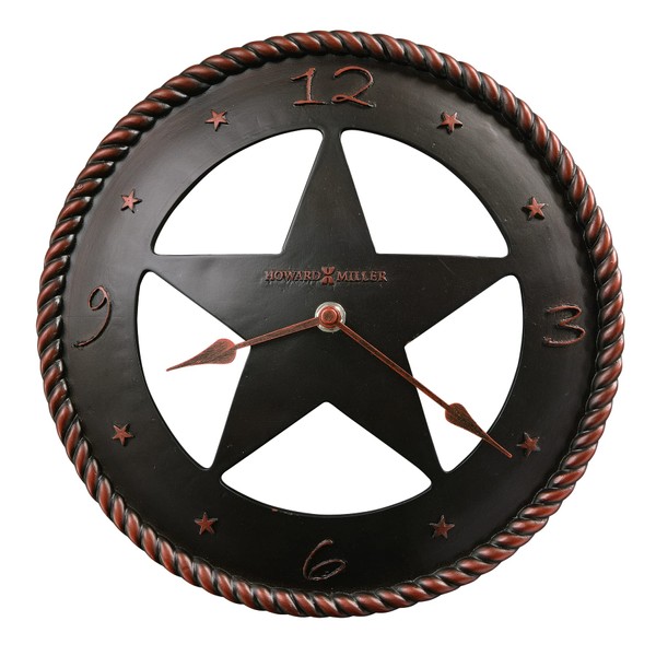 Howard Miller Glenns Ferry Wall Clock 547-687 – Cast Resin Western Star, Molded Rope Edge, Oil Rubbed Bronze Finish, Start Hour Markers Plus Spade Hands, Quartz Movement