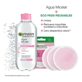 Kit Garnier Agua Micelar 400ml +3 Ecopads Reutilizables