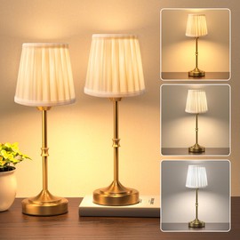 JACKYLED 3 Color Cordless LED Table Lamp Set of 2, 5400mAh Large Battery Operated Rechargeable Lamp, Portable Wireless Dimmable Touch Lamp with Fabric Shade for Nightstand, Bedroom, Dining, Home Decor