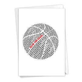 NobleWorks - 1 Thank You Greeting Card for School Coaches - Thanks and Gratitude, Team Sports Teacher Notecard Stationery - Basketball Coach C2281TYG