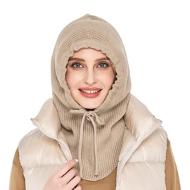 UOUOU Gorro de Punto con Calentador,Bufanda con Capucha y cordón,Gorro de Punto para Mujer de Cuello, Gorro de Invierno para Mujer, Gorro Tejido Invierno，Bufanda con Capucha y Calentador de Cuello
