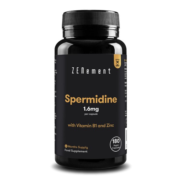 Spermidine, 180 Capsules | 1.6mg per Capsule, with Vitamin B1 and Zinc | Wheat Germ Extract | Anti-Aging, Healthy Aging | Vegan, Additives Free, Non-GMO | Zenement