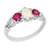 925 Sterling Silver Real Genuine Opal and Ruby Womens Band