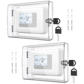 AUURIO 2 PCS Upgraded Thermostat Lock Box with Key, Large Space Thermostat Cover Seamless Anastomosis, Clear Decorative AC Lock Box Cover on Wall Fits Thermostats 4.8" H x 6" W or Smaller