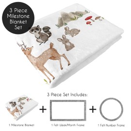 Sweet Jojo Designs Woodland Forest Animals Boy Girl Gender Neutral Unisex Baby Milestone Blanket Newborn Monthly First Year Photo Growth Chart Infant Memory Gift Set Friends Bear Hedgehog Watercolor
