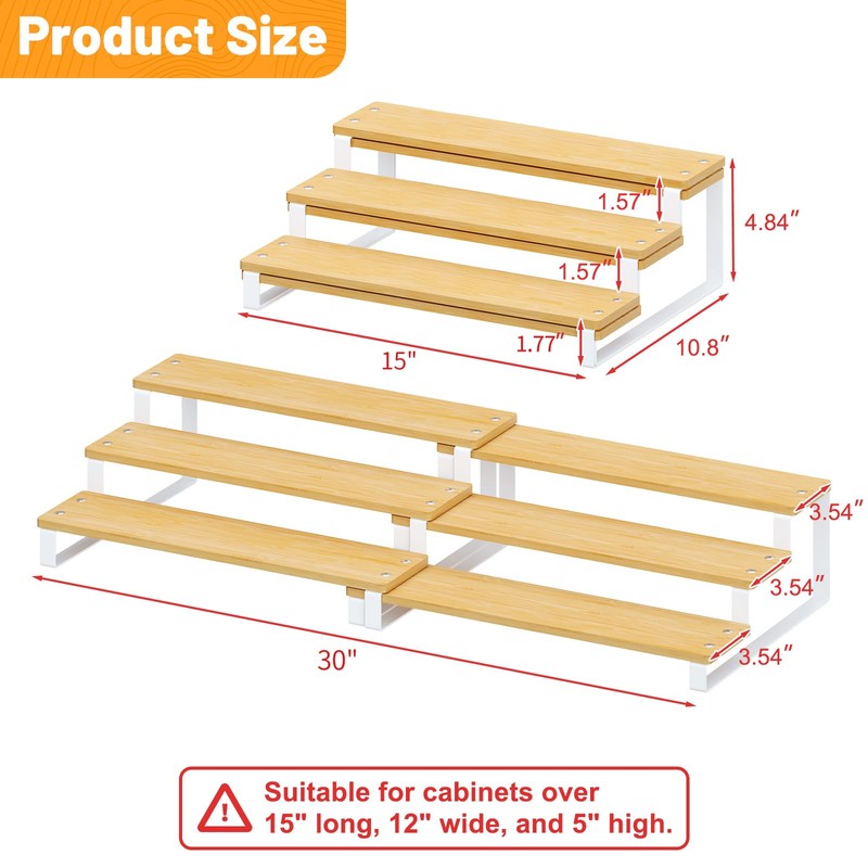 Expandable Can Organizer for Pantry, 3-Tier Adjustable Bamboo & Iron