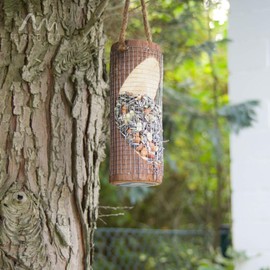 GARDIGO® Hanging Bird Feeder - Set of 2 | Wooden Feeding Column | Winterproof Feeding Station with Wire Mesh for Wild Birds | Alternative to Fat Balls Tit Rings | Bird Feeder