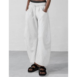 Yimoon Womens Barrel Leg Sweatpants Drawstring Elastic Waist Wide Leg Pants Baggy Lounge Pants with Pockets(White-M)