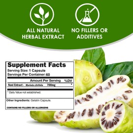 VH Nutrition NONI Capsules | 700mg Morinda citrifolia Extract Pills | Natural Antioxidant Supplement to Support Well-Being, Energy, and Vitality | 60 Capsules