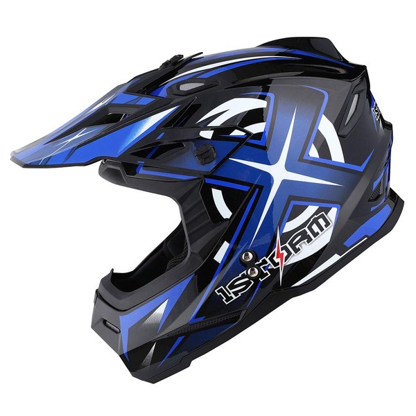 1Storm Adult Blue Motocross Helmet BMX MX ATV Dirt Bike Helmet Racing Style HF801