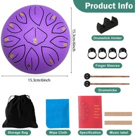 Rain Drum, 11 Notes 6 Inches, Chakra Rain Drum, Steel Tongue Drum, Rain Music Drum, Outdoor Rain Drum, Garden Handpan with Beater, Percussion Instruments (11-Tone 6 Inches)