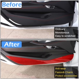 Soft 3D Real Carbon Fiber Car Interior Door Panel Trim Anti Kick Kit Compatible with Corvette C8 Stingray Z06 Z51 2020 2021 2022 2023 Interior Decoration Accessories (Red)