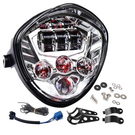 AVOUZ 7inch LED Motorcycle Headlight Hi Lo Beam White&Red DRL with Universal Motorcycle Mounts Bracket Compatible with Harley Davidson Kawasaki Suzuki Yamaha Ducati Victory Honda
