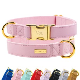 VELVETIER® Dog Collar, Stylish Microfibre Leather Dog Collar for Small and Large Dogs, Robust Exterior, Soft Inside, S/M: 29-41 cm, Rose (Pink)