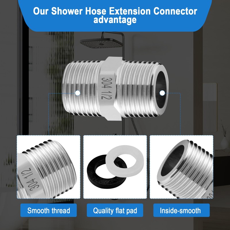 Shower Hose Adapter-Shower Hose Extension, 1/2 to 1/2 Shower Head