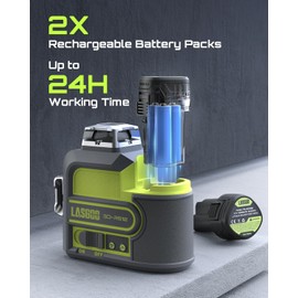 3D-RS12 Laser Level 3x360° Green Beam for Construction and Picture Hanging, Self-Leveling 3D Laser with 2 Rechargeable 11.1V Batteries (24 Hrs), Magnetic Liftable Stand, Type-C Cable