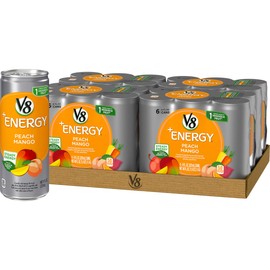 V8 +Energy, Juice Drink with Green Tea, Peach Mango, 8oz. Can (4 Packs of 6, Total of 24)