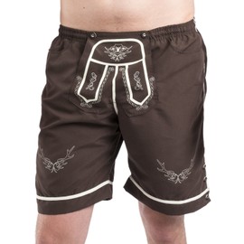 Swim Shorts Schöneberger Trachten Men's Bavarian Style Swim Trunks Oktoberfest (L) Dark Brown