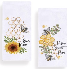 Watercolor Bee Kind Kitchen Dish Towel 18 x 28 Inch Set of 2, Spring Summer Home Sweet Home Tea Towels Dish Cloth for Cooking Baking